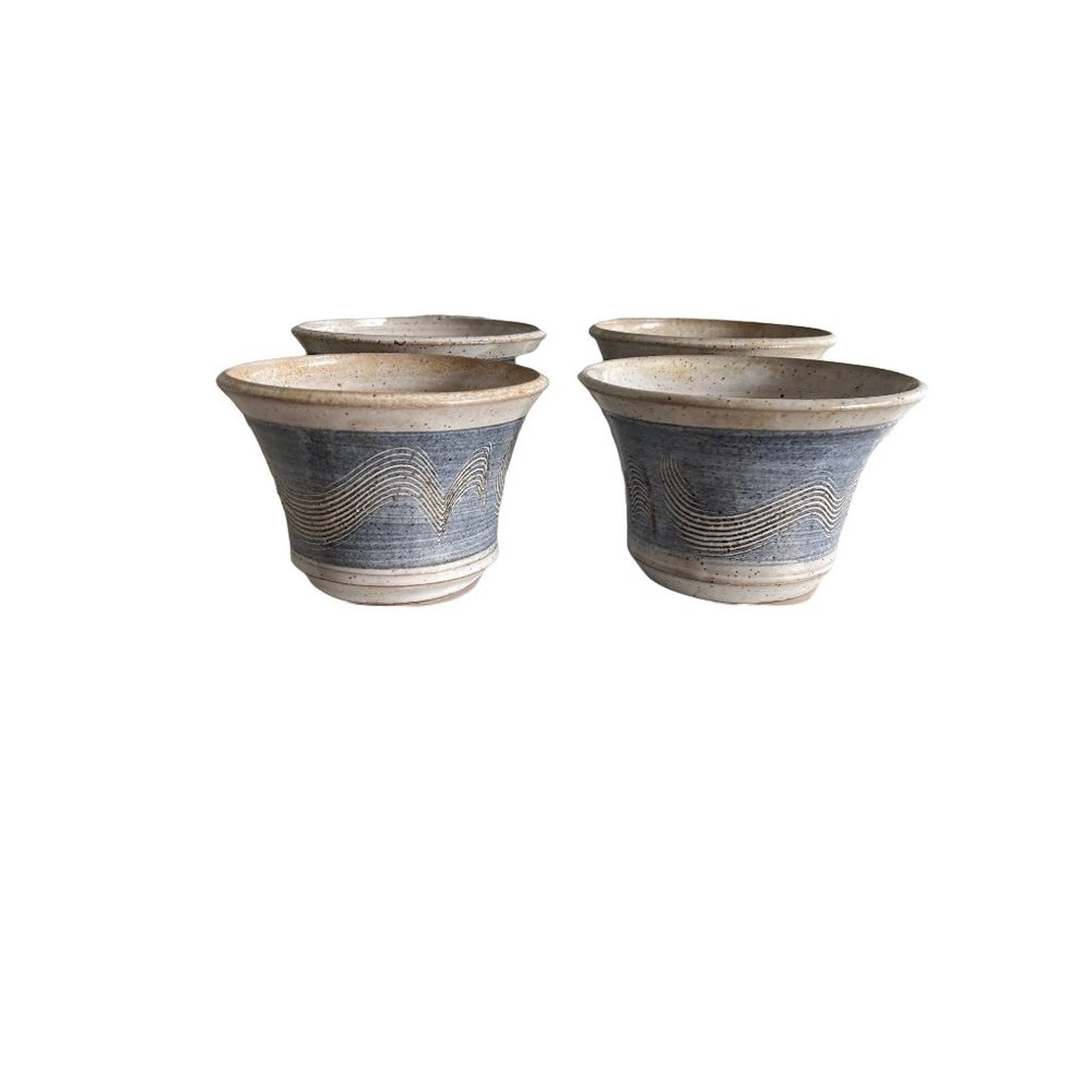 Apple Baker Pottery M. W. MW Murray signed, Blue Grey Set of 4